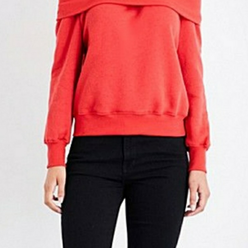 Good American Off Shoulder Red Sweatshirt